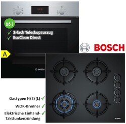 Gasherd Gas Herd Autark Bosch Herdset Teleskop Backofen Heißluft+ GAS Kochfeld