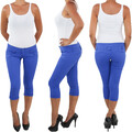 Damen 3/4 Capri Jeans mit Gürtel Stretch Kurze Hose Shorts Bemuda Hüft Sommer