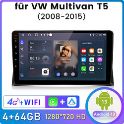 Für VW Multivan T5 2003-2015 4+64GB Android 13 Autoradio BT SWC DAB GPS Navi 4G 