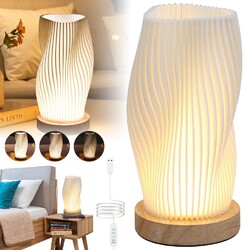 Nachttischlampe mit Holzsockel 9-Stufig Dimmbare Nachttischlampe 3Farbtemperatur