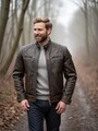 Herren Motorrad Biker Vintage Rubb Off Braun Cafe Racer Diamant Lederjacke