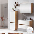 Badmöbel Set Wotaneiche matt weiß Spiegelschrank Midischrank Gäste-WC Badezimmer