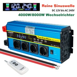 4000W 8000W Reiner Sinus Wechselrichter DC 12V 24V auf AC 230V SpannungswandlerRiesige Rabatte! Jetzt kaufen - sparen! Fernsteuerung!