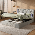 Polsterbett 140x200 cm Doppelbett Stauraumbett mit Bettkasten, LED-Licht Grau