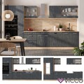 Küchenzeile R-Line 350cm Schwarz Beton Eiche mit Arbeitsplatte Anthrazit Vicco