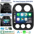 8-Kern 128GB CarPlay Android 14 Autoradio GPS NAVI 4G Für Jeep Compass 2010-2016