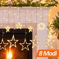 Sterne Deko Innen LED Vorhang Dekor Außen Lichterkette 8 Modi Warmweiß Fenster