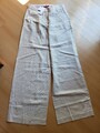 Neu Esprit Lockere Leinen Mix Hose Culotte Gr.M Beige Schwarz Mit Nadelstreifen