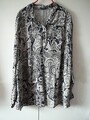 O MYBC Bluse Tunika Gr 46/48 schwarz Blumen weiß filigran Kragen kl Knopfleiste