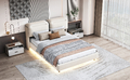 Doppelbett Polsterbett 140 x 200 cm Stauraumbett mit Bettkasten, LED-Licht