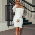 Spitze Abendkleid Damen Bodycon Schulterfrei Partykleid Hochzeits Cocktail Dress
