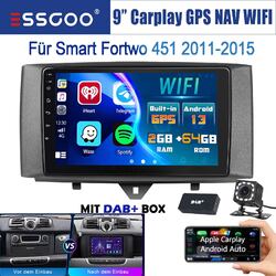 Für Smart Fortwo 451 2011-2015 DAB+ 64G Autoradio Android13 Carplay GPS Navi KAM