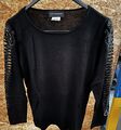 Amy Vermont Damen leichte Pullover mit Spitze an Ärmel Viskose schwarz Größe 40 