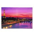 Leinwand Wandkunst LED Bild 70x50cm Nacht Stadt Fluss Violett Eiffelturm