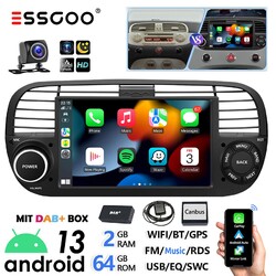 7" Autoradio DAB+ Carplay 64G Android 13 GPS RDS WiFi Kam Für Fiat 500 2007-2015