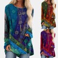 Frauen Boho Langarm T Shirt Bluse Tunika Tops Damen Freizeit Tee Übergröße Grau'