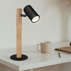 Tischleuchte Tischlampe Schreibtischleuchte schwarz Spot beweglich Holz H 35 cm