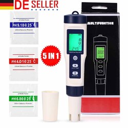 5in1 PH Wert Wasser Messgerät Digital Messer Tester Aquarium Pool Prüfer pH 0-14