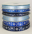 	Gefrorene Schneeflocke Weihnachten Satinband 15mm und 25mm Breite blau/silber