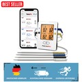 Bluetooth 5.0 Grillthermometer mit 4 Sonden - Reichweite 150m, Edelstahl schwarz