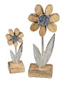 2er Set Blume Holz und Alu | Blüte Blumen | 15-24cm Dekofigur Metalldeko Figur