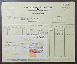 1928 Shackletons Ltd., Navigationsmehlmühle, Blackburn Rechnung