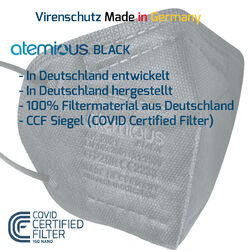 50x atemious PRO 2 BLACK FFP2 Maske schwarz EN 149:2001+A1:2009 CE 2233 ✅einzelverpackt✅ Qualität aus dem Schwarzwald