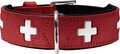 HUNTER SWISS Hundehalsband Leder hochwertig schweizer Kreuz 32 XS rot schwarz