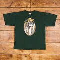 Vintage Einzelstich T-Shirt Grafik XL 90er Jahre Made in USA Alore Wolf Natur grün