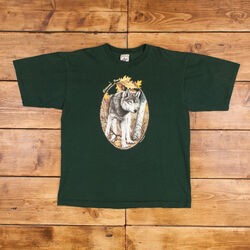 Vintage Einzelstich T-Shirt Grafik XL 90er Jahre Made in USA Alore Wolf Natur grün
