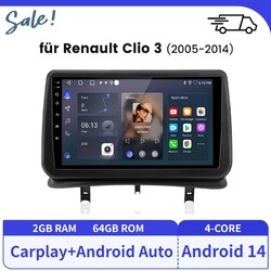 Carplay Android 14 Autoradio GPS Für RENAULT CLIO 3 2005-2014 WIFI DAB SWC 2+64G