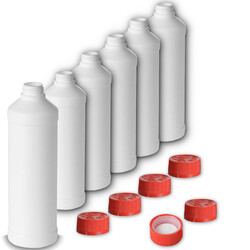 Rundflasche weiß 100ml 250ml 500ml 750 ml HDPE Kunststoff Flaschen Sprühdiverse Aufsätze Messbecher Klappdeckel Sprühpistole
