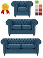 % BLAU SAMT SET 1+2+3 CHESTERFIELD 3+2+1 SITZER SOFA SESSEL POLSTERGARNITUR