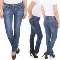 Damen Skinny Röhrenjeans Hüfthose Slim Fit Röhren Jeans Hose Stretch Blau
