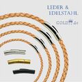 Lederkette geflochten Zimt | Armband/Halsband | Verschluss Silber/Schwarz/Gold