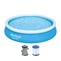 Aufstellpool robuster Swimmingpool mit Filterpumpe Garten rund Blau Ø366x76cm
