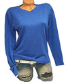 Damenpullover Rundhals Basic Strickpullover Sweater weich Royalblau 36 38 40