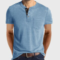 Henley T-Shirt Herren Kurzarm Top Sportshirt Sommer Basic Shirt mit Knopfleiste