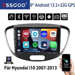 9" Android 13 Autoradio Apple CarPlay GPS Navi 2+32G KAM für Hyundai i10 2007-13