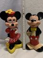 2 Figuren Disney Mickey Minnie 1980 Vintage Alte Shampoo  Leeren Flasche 23 cm