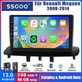 64G Android13 Autoradio Carplay DAB+ GPS Navi KAM für Renault Megane 3 2008-2014