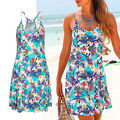 schönes mini Kleid Sommer türkis geblümt Gr.38 Shirtkleid Jersey Strandkleid
