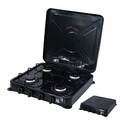 Gaskocher Camping mit Deckel 4 flammig Kochfeld Herd Outdoor Schwarz Metall 