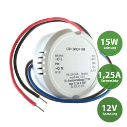 LED Trafo Transformator Netzteil Treiber Driver rund kompakt 12V DC 1,25A 0-15W