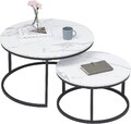 2er Set Runder Couchtisch Beistelltisch (Marmor Optik) für das Wohnzimmer, Große