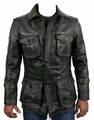 Herren Vintage Distressed Schwarz Leder Biker Jacke Echtleder Geknöpft Jacke
