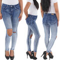 Damen Röhrenjeans Hüft Skinny Jeans Hüftjeans Stretch Hose Mit Löchern am Knie