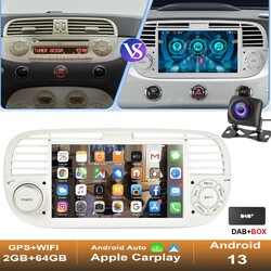 7" 2+64GB Carplay Android 13 Autoradio GPS Navi KAM Für Fiat 500 2007-2015 DAB+