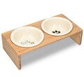 2x Futternapf Katze mit Bambus Halter Keramik Futterstation Katzen Hunde