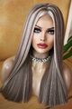 Perücke Lace wig front wie Echthaar highlights glatt blond braun hellbraun neu